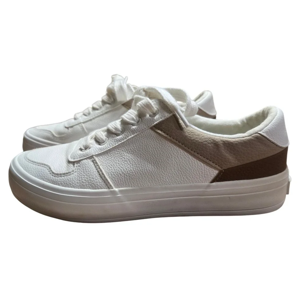 Nautica Grelle Womens Platform Sneakers White Tan Brown Colorblock Size 8 Preppy